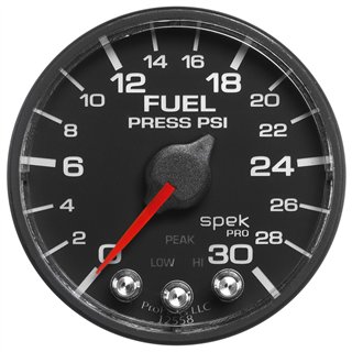 AutoMeter | GAUGE, FUEL PRESS, 2 1/16", 30PSI, STEPPER MOTOR W/PEAK & WARN, BLK/BLK, SPEK