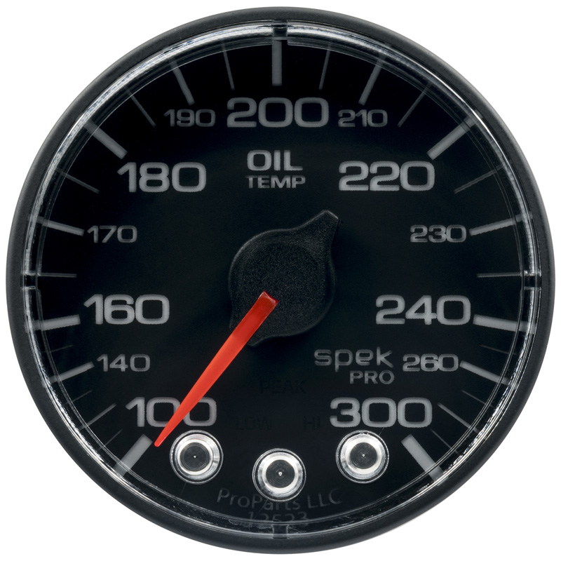 AutoMeter | GAUGE, OIL TEMP, 2 1/16", 300?F, STEPPER MOTOR W/PEAK & WARN, BLK/BLK, SPEK-PRO