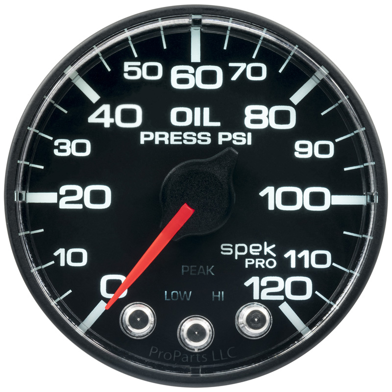 AutoMeter | GAUGE, OIL PRESS, 2 1/16", 120PSI, STEPPER MOTOR W/PEAK & WARN, BLK/BLK, SPEK