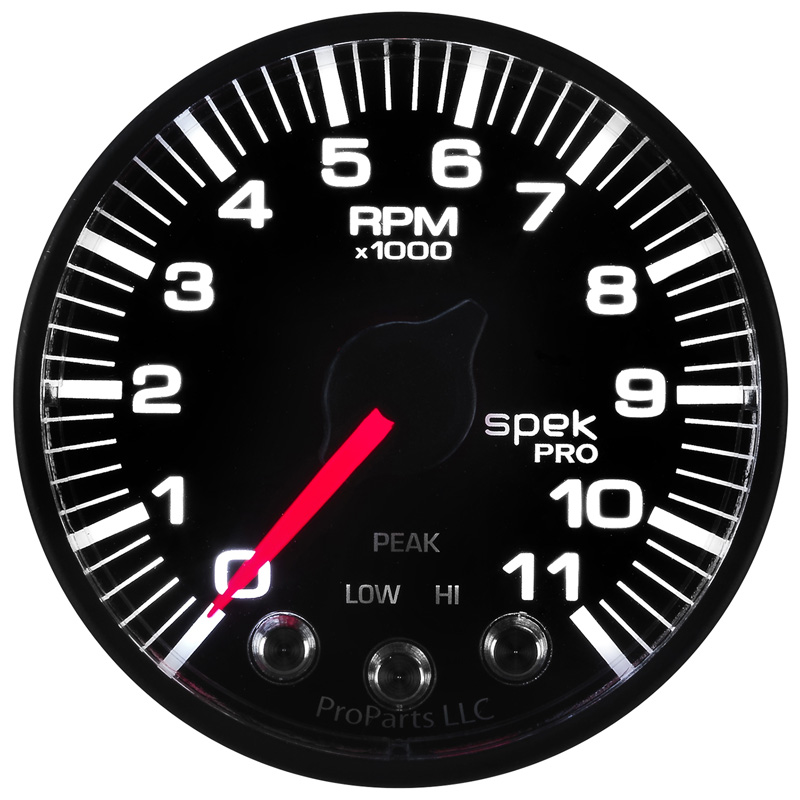AutoMeter | GAUGE, TACH, 2 1/16", 11K RPM, W/ SHIFT LIGHT & PEAK MEM, BLK/BLK, SPEK-PRO