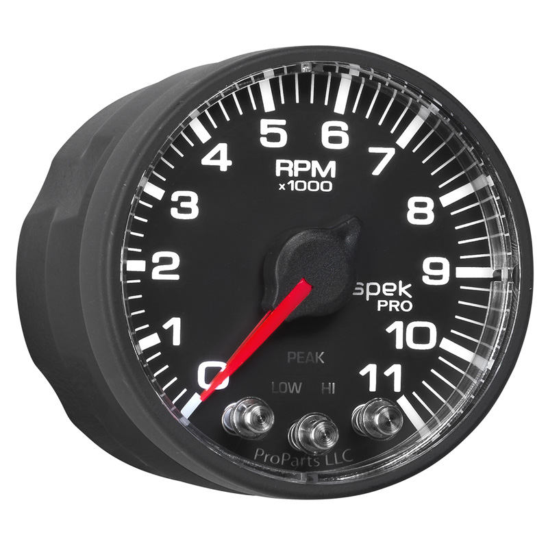 AutoMeter | GAUGE, TACH, 2 1/16", 11K RPM, W/ SHIFT LIGHT & PEAK MEM, BLK/BLK, SPEK-PRO