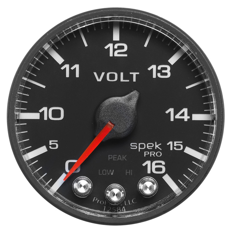 AutoMeter | GAUGE, VOLTMETER, 2 1/16", 16V, STEPPER MOTOR W/PEAK & WARN, BLK/BLK, SPEK-PRO