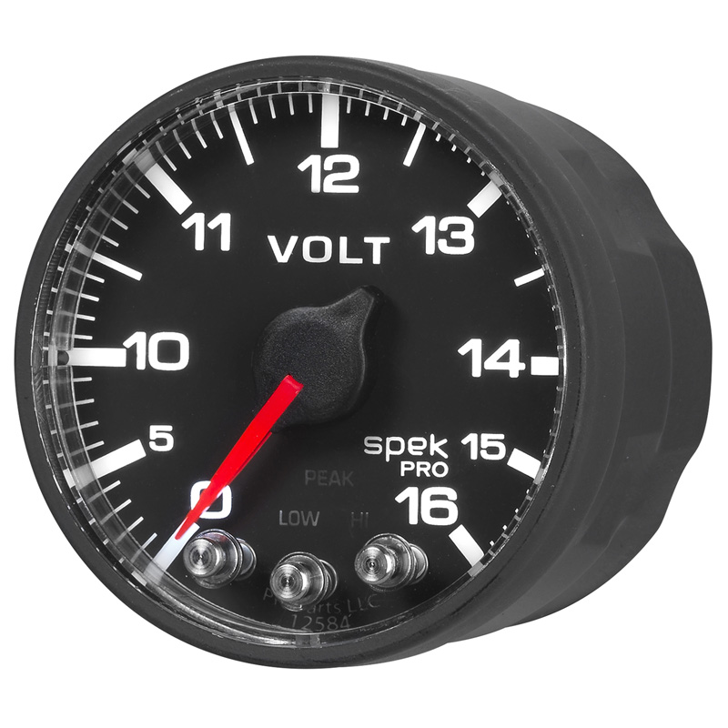 AutoMeter | GAUGE, VOLTMETER, 2 1/16", 16V, STEPPER MOTOR W/PEAK & WARN, BLK/BLK, SPEK-PRO