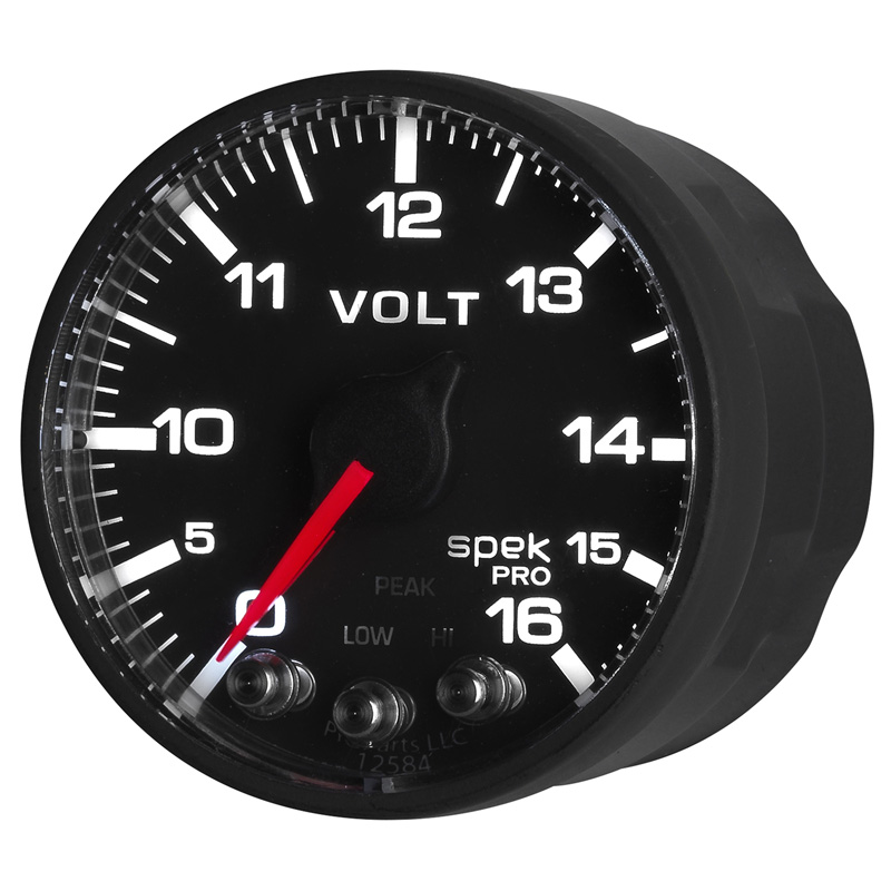 AutoMeter | GAUGE, VOLTMETER, 2 1/16", 16V, STEPPER MOTOR W/PEAK & WARN, BLK/BLK, SPEK-PRO