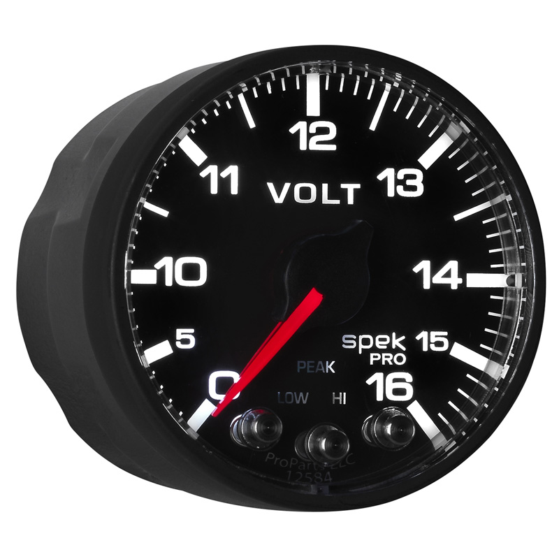 AutoMeter | GAUGE, VOLTMETER, 2 1/16", 16V, STEPPER MOTOR W/PEAK & WARN, BLK/BLK, SPEK-PRO