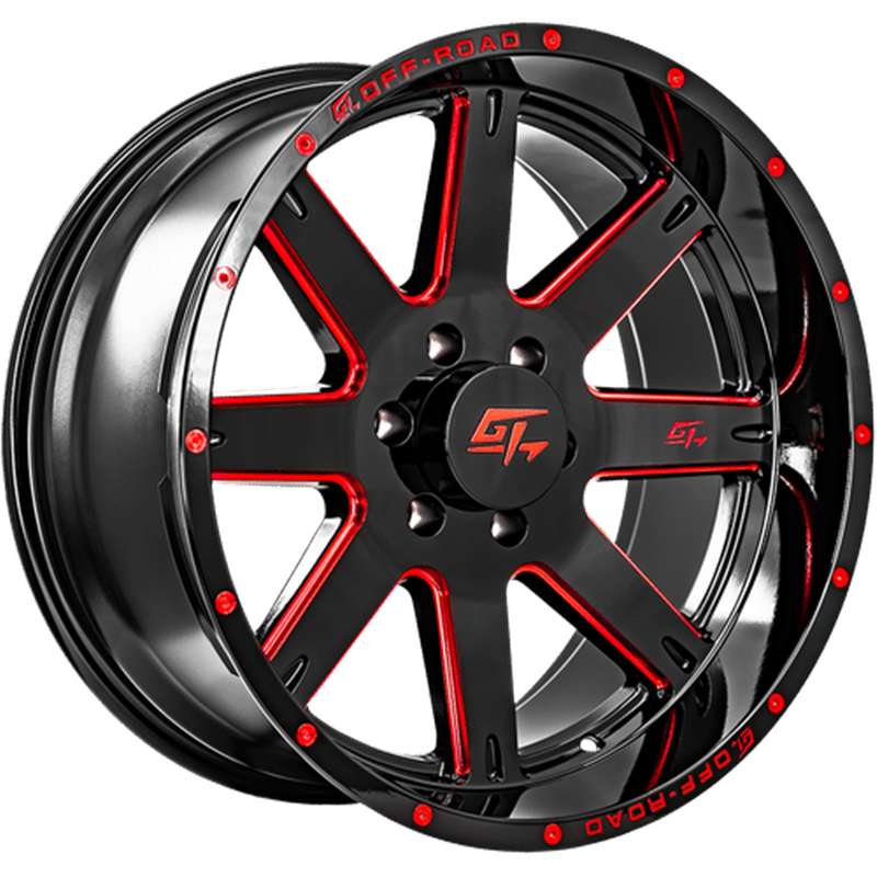 GT OFFROAD | INVASION 20x12 ET-44 - Gloss Black Milled Red