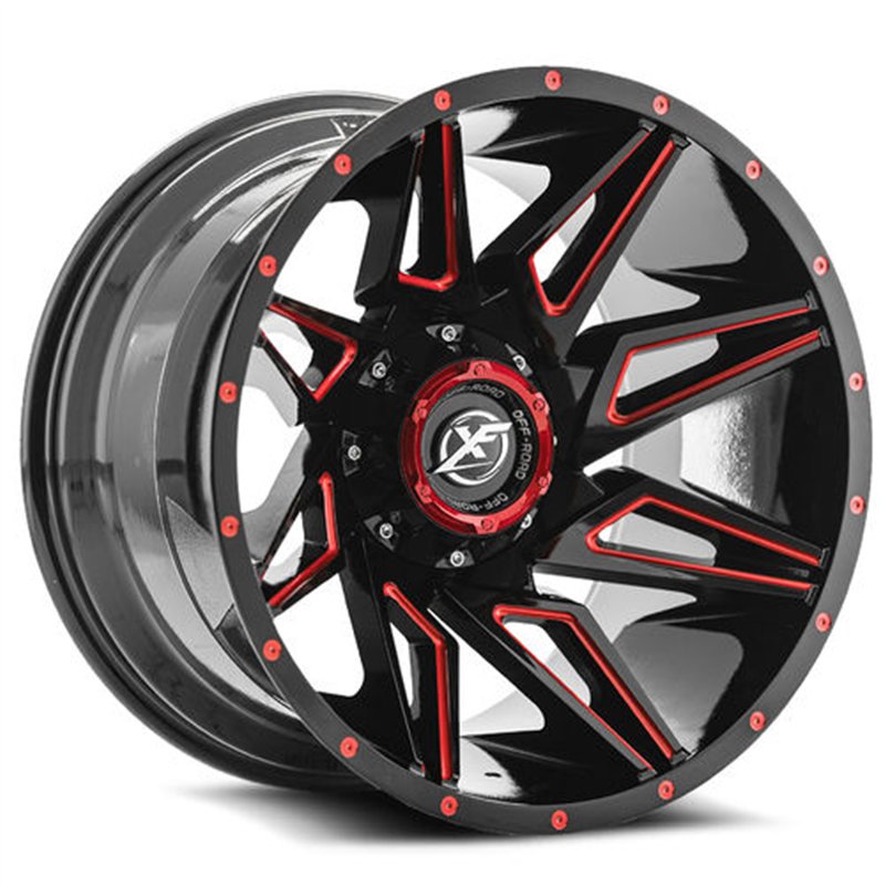 XF OFFROAD | XF-218 22x12 ET-44 - Gloss Black Milled Red