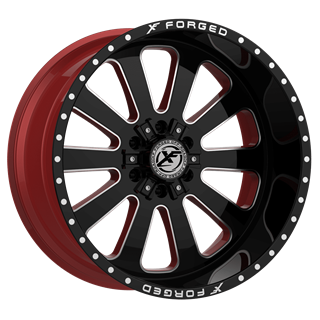 XF OFFROAD | XFX-302 22x12 ET-44 - Gloss Black Milled W/Red Inner