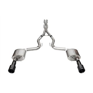 Corsa | 3.0in. Dual Rear Exit Cat-Back Exhaust System with 4.5in. Straight Cut Carbon Fi - Mustang 5.0L 2024-2025