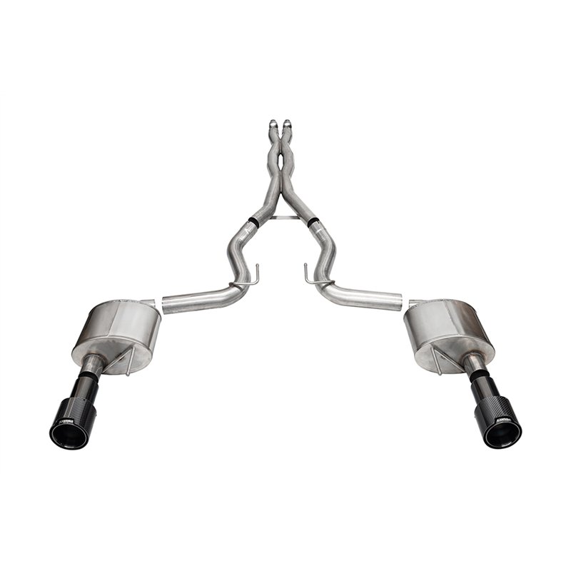 Corsa | 3.0in. Dual Rear Exit Cat-Back Exhaust System with 4.5in. Straight Cut Carbon Fi - Mustang 5.0L 2024-2025