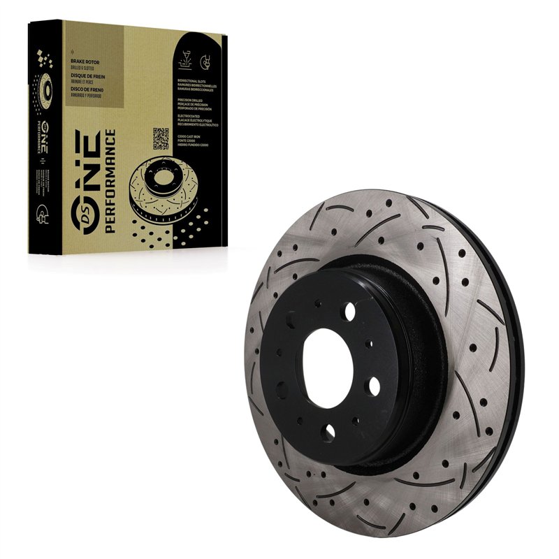 DS-One | Coated Slotted & Drilled Disc Brake Rotor - Front - Tesla 3 2017-2025