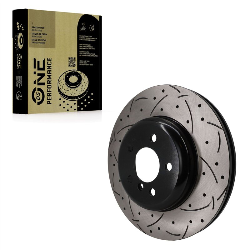 DS-One | Coated Slotted & Drilled Disc Brake Rotor - Front - BMW 535i / 535d / 640i / 640i Gran Coupe + 2011-2019