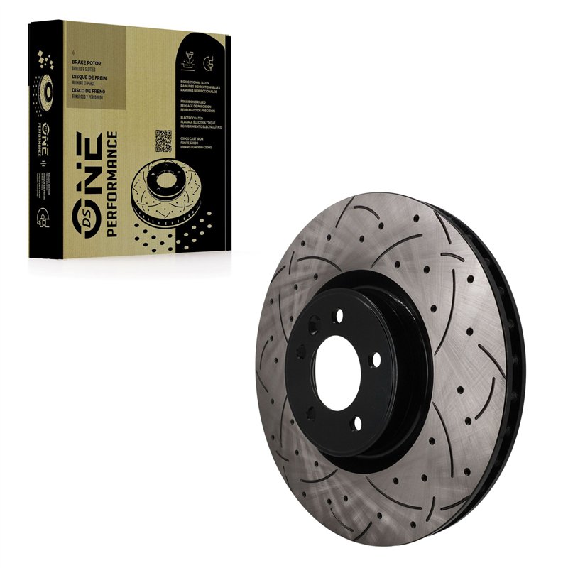 DS-One | Coated Slotted & Drilled Disc Brake Rotor - Front - Defender 90 / Defender 110 / Defender 130 / Discovery + 2010-2025