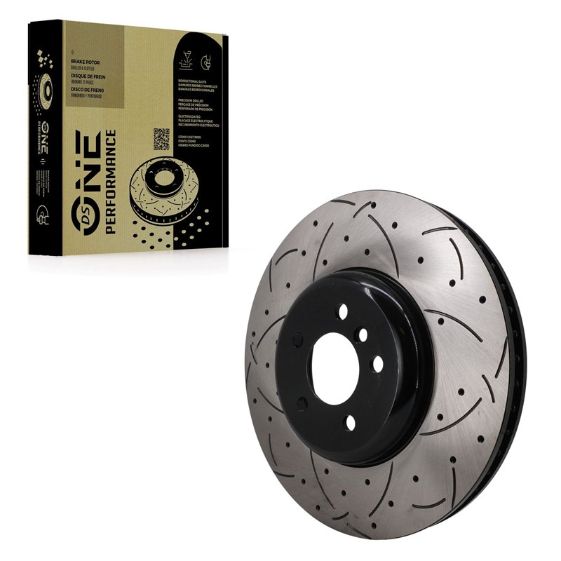 DS-One | Coated Slotted & Drilled Disc Brake Rotor - Front Left - 550i GT / 750i / 750Li 2009-2017