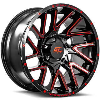 GT OFFROAD | AGGRESSION 22.00x12.00 ET-44 - Gloss Black Milled Red