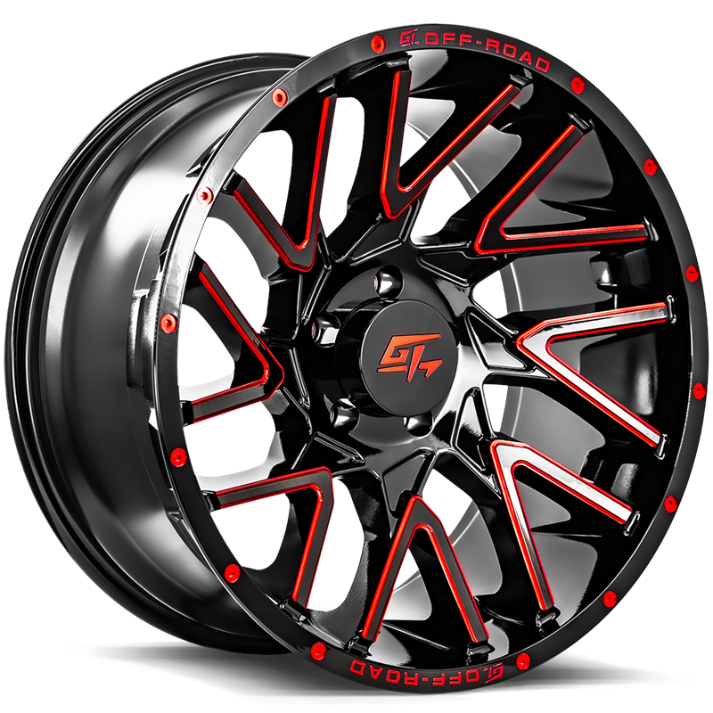 GT OFFROAD | AGGRESSION 22.00x12.00 ET-44 - Gloss Black Milled Red