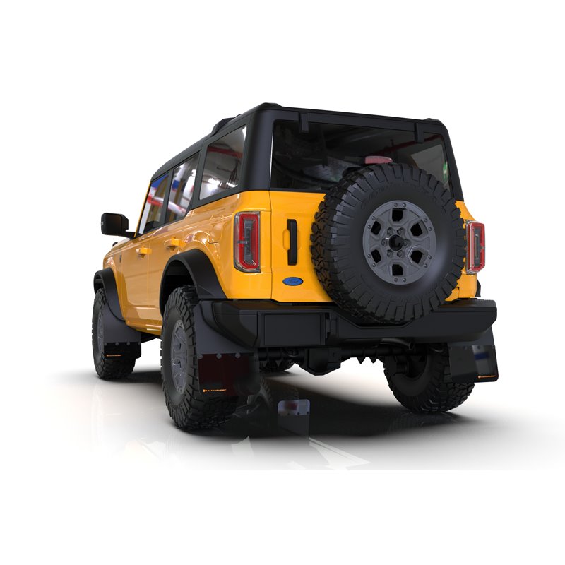 RallyArmor | Black UR Mud Flap Logo Orange CY - Bronco 2021-2023 (Bumper Métal/Avec Marchepieds OEM) RallyArmor Garde-boue