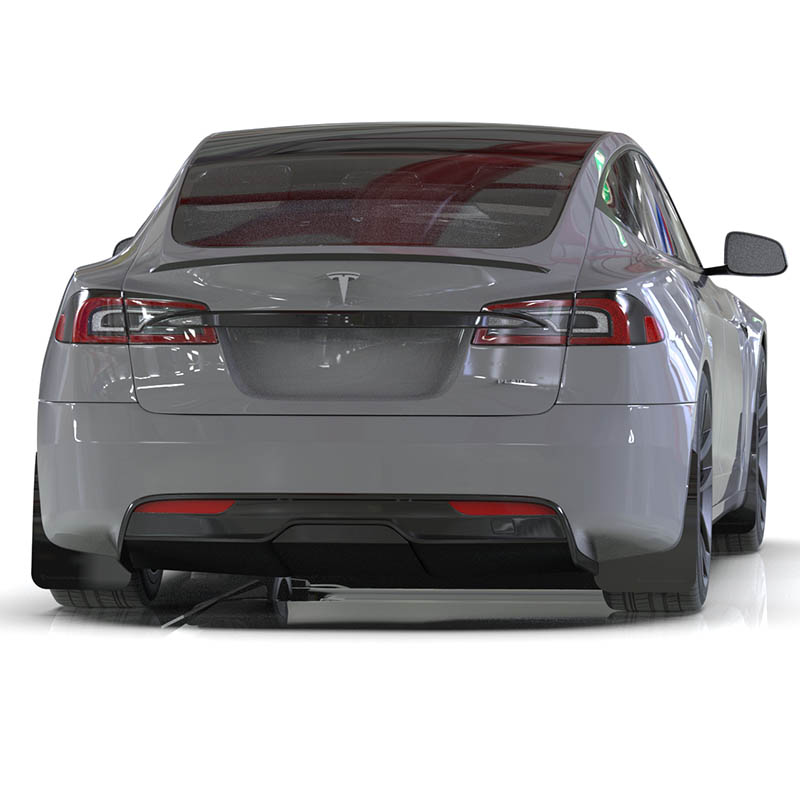 RallyArmor | Black UR Mud Flap Metallic Black Logo - Tesla Model S / S Plaid 2021-2024 RallyArmor Mud Flaps