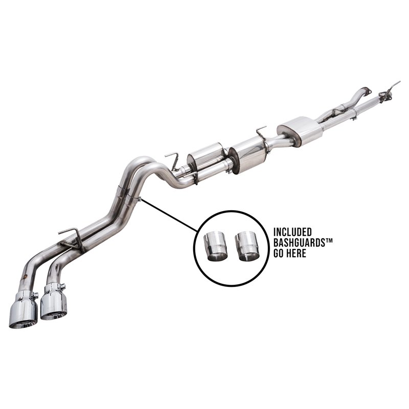 AWE Tuning | 0FG Exhaust with BashGuard (Dual Chrome Silver Tips) - Tacoma 3.5L 2016-2023