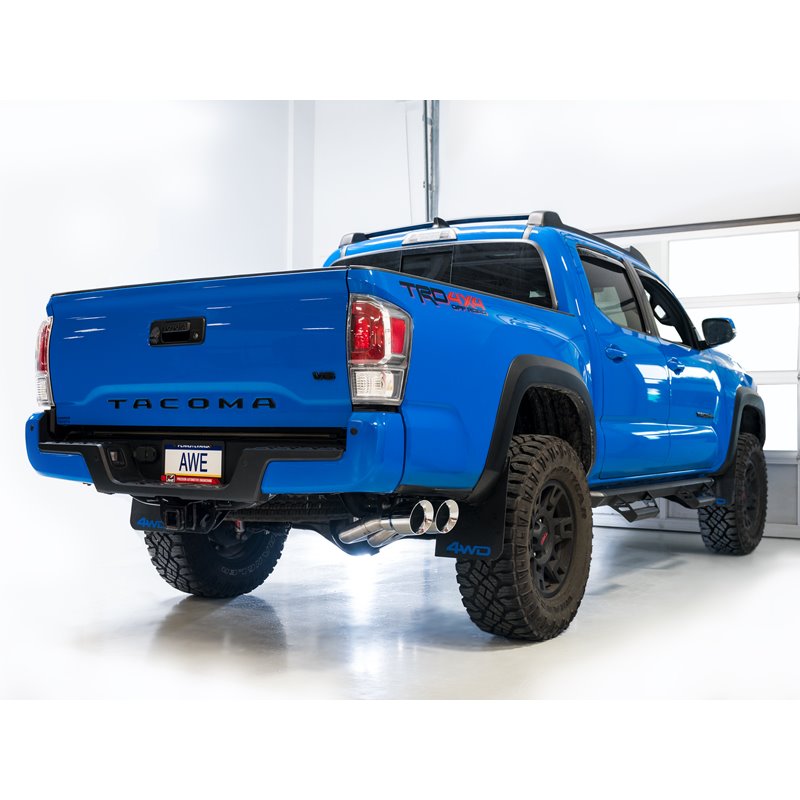 AWE Tuning | 0FG Exhaust with BashGuard (Dual Chrome Silver Tips) - Tacoma 3.5L 2016-2023