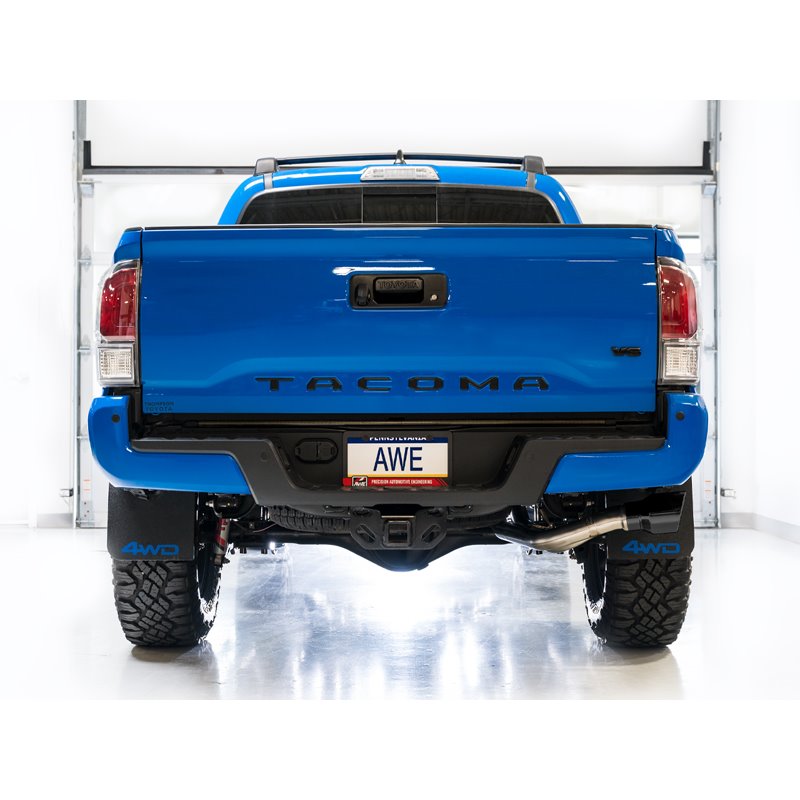 AWE Tuning | 0FG Exhaust with BashGuard (Dual Diamond Black Tips) - Tacoma 3.5L 2016-2023