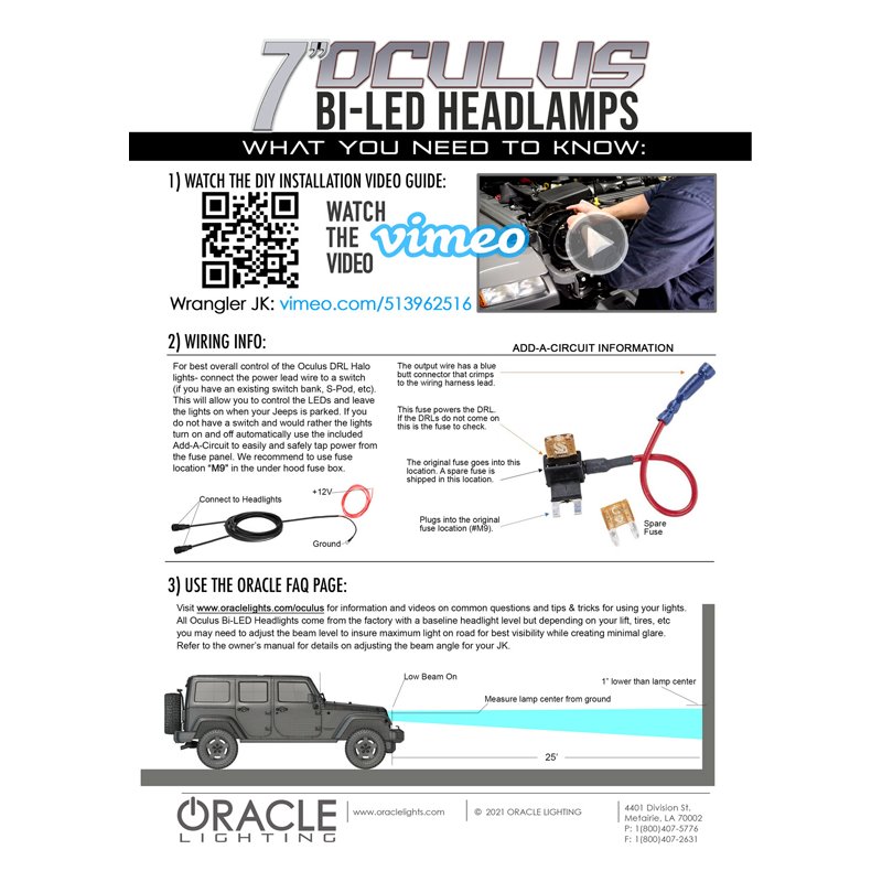 Oracle | ORACLE Lighting Oculus 7" Bi-LED Projector Headlights for Jeep Wrangler JK - Wrangler (JK) 2007-2018