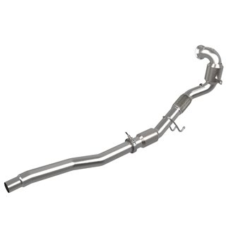 aFe Power | Twisted Steel Downpipe 3 IN 304 Stainless Steel w/Cat - A6 Quattro / S3 / Golf R 2.0T 2014-2018