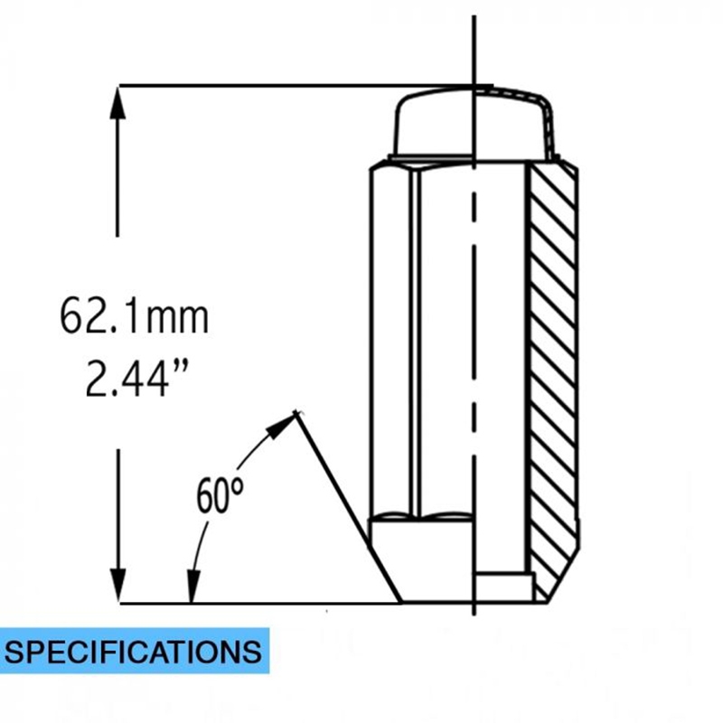 COYOTE | Lug Nuts - Bulge Acorn 2.40 Long (7/8) - M14 1.5 (8 Lug) CHROME Coyote Wheel Accessories Noix de roues & Barrures