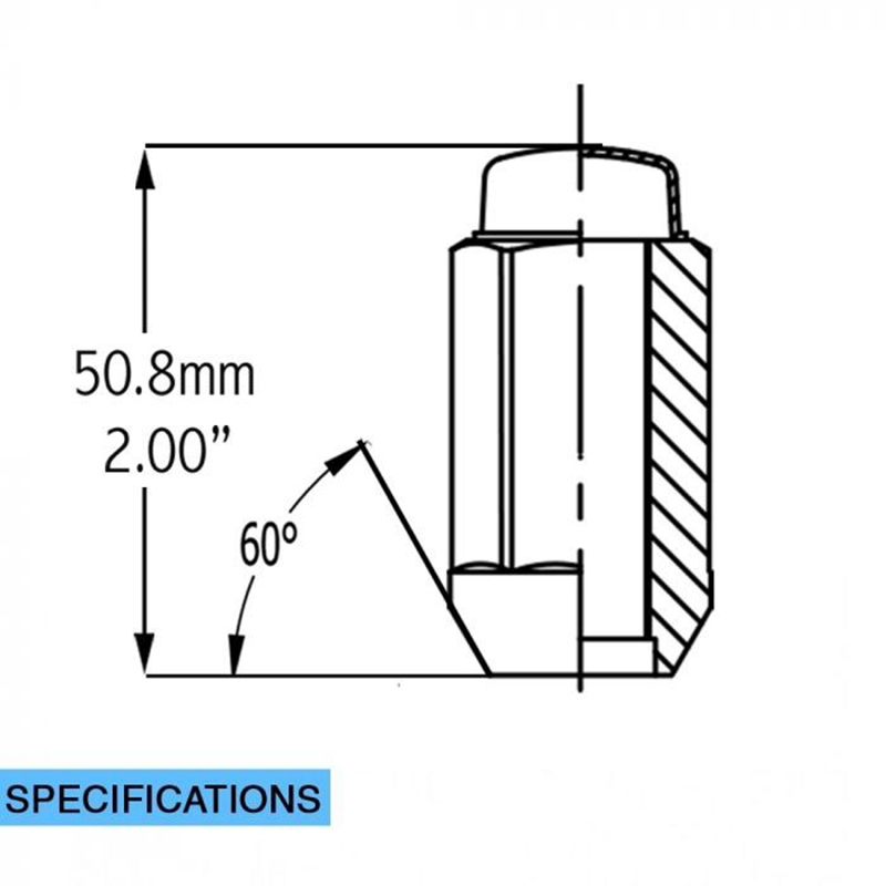 COYOTE | Lug Nuts - Bulge Acorn 2.00 Long (7/8) - M14 1.5 (6 Lug) BLACK Coyote Wheel Accessories Lug Nuts & Locks