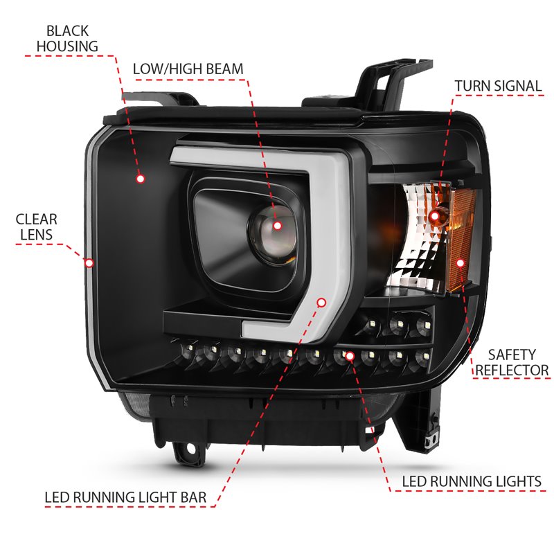 ANZO | Projector Headlight Set - Sierra 2500 HD / Sierra 3500 HD 6.0L / 6.6L 2014-2016 Anzo USA Projector Headlight
