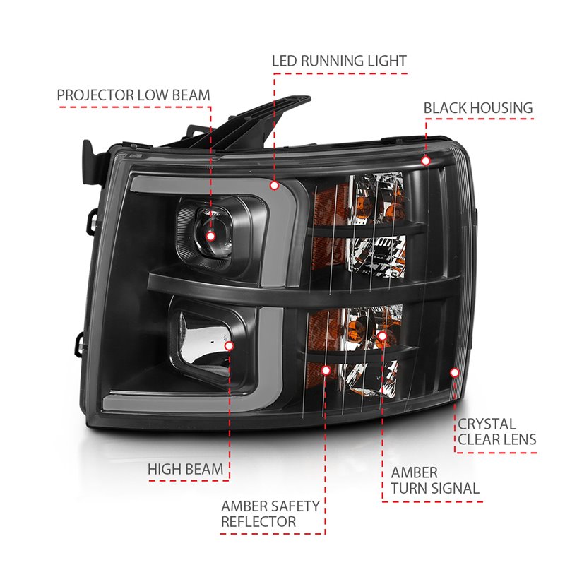 ANZO | Projector Headlight Set - Silverado 1500 / Silverado 2500 HD / Silverado 3500 HD 2007-2013 Anzo USA Projector Headlight