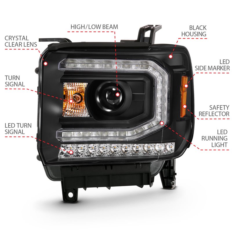 ANZO | Projector Headlight Set - Sierra 1500 2016-2019 Anzo USA Projector Headlight