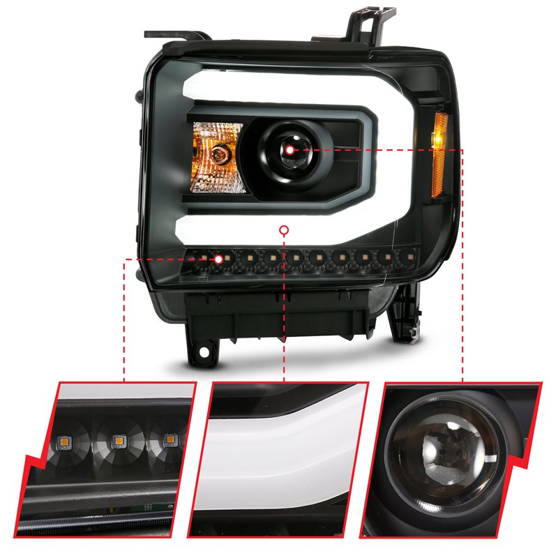 ANZO | Projector Headlight Set - Sierra 1500 / Sierra 2500 HD / Sierra 3500 HD 2014-2016 Anzo USA Projector Headlight