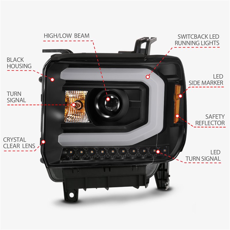 ANZO | Projector Headlight Set - Sierra 1500 / Sierra 2500 HD / Sierra 3500 HD 2014-2016 Anzo USA Projector Headlight