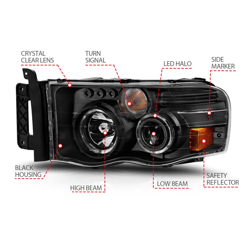 ANZO | Projector Headlight Set w/Halo - Ram 1500 / 2500 / 3500 2005-2005 Anzo USA Projector Headlight