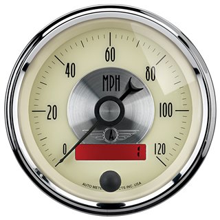 AutoMeter | GAUGE SPEEDO 3 3/8in. 120MPH ELEC. PROGRAM W/LCD ODO PRESTIGE ANTQ. IVORY AutoMeter Cadrans