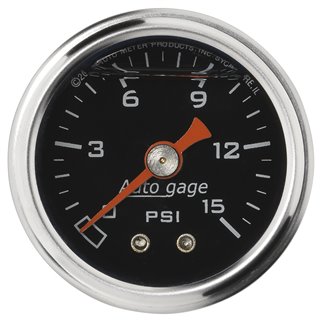 AutoMeter | GAUGE PRESSURE 1.5in. DIRECT MNT 15PSI LIQUID FILLED MECH BLK 1/8in. NPTF AutoMeter Gauges