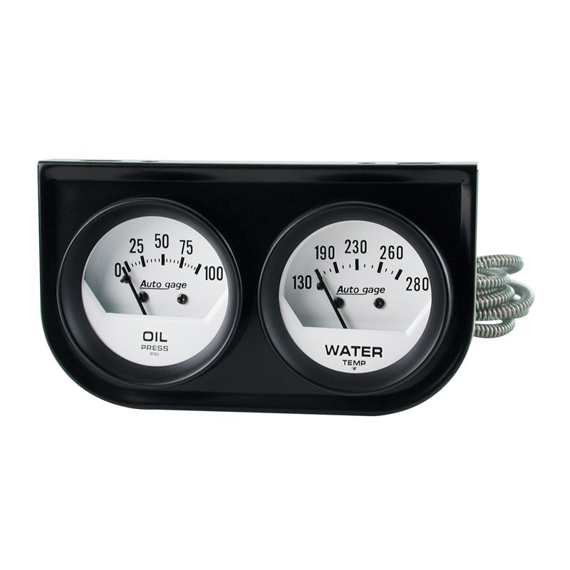 AutoMeter | GAUGE CONSOLE OILP/WTMP 2in. 100PSI/280deg.F WHT DIAL BLK BZL AUTOGAGE AutoMeter Gauges