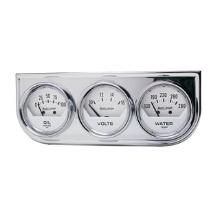 AutoMeter | GAUGE CONSOLE OILP/WTMP/VOLT 2in. 100PSI/280deg.F/16V WHT DIAL CHROME BZL AutoMeter Gauges