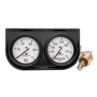 AutoMeter | GAUGE CONSOLE OILP/WTMP 2in. 100PSI/280deg.F WHT DIAL BLK BZL AUTOGAGE AutoMeter Gauges