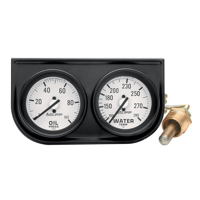 AutoMeter | GAUGE CONSOLE OILP/WTMP 2in. 100PSI/280deg.F WHT DIAL BLK BZL AUTOGAGE AutoMeter Gauges