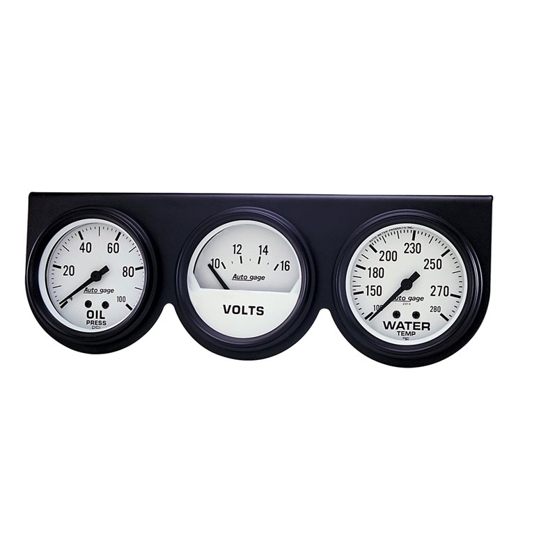 AutoMeter | GAUGE CONSOLE OILP/WTMP/VOLT 2 5/8in. 100PSI/280deg.F/16V WHT DIAL BLK BZL AutoMeter Gauges