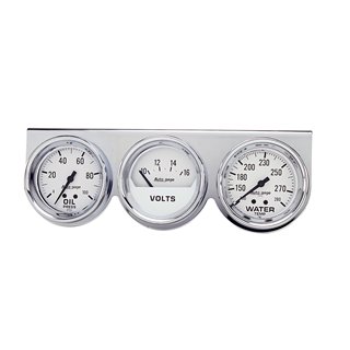 AutoMeter | GAUGE CONSOLE OILP/WTMP/VOLT 2 5/8in. 100PSI/280deg.F/16V WHT DIAL CHRME BZ AutoMeter Gauges