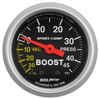 AutoMeter | GAUGE VAC/BOOST 2 1/16in. 30INHG-45PSI MECHANICAL SPORT-COMP AutoMeter Cadrans