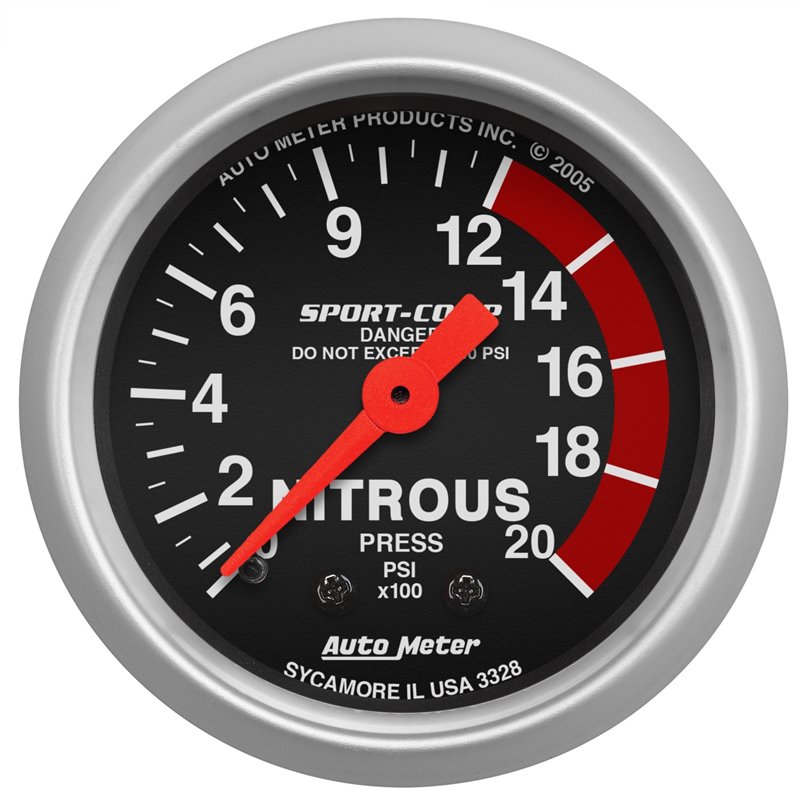 AutoMeter | GAUGE NITROUS PRESSURE 2 1/16in. 2000PSI MECHANICAL SPORT-COMP AutoMeter Gauges