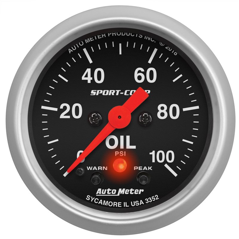 AutoMeter | GAUGE OIL PRESS 2 1/16in. 100PSI DIGITAL STEPPER MOTOR W/PK/WRN SPORT-COMP AutoMeter Gauges