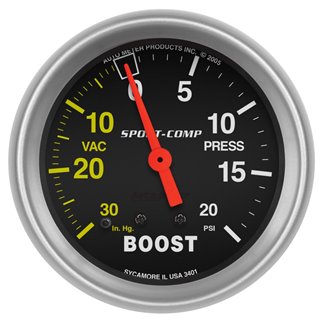 AutoMeter | GAUGE VAC/BOOST 2 5/8in. 30INHG-20PSI MECHANICAL SPORT-COMP AutoMeter Cadrans