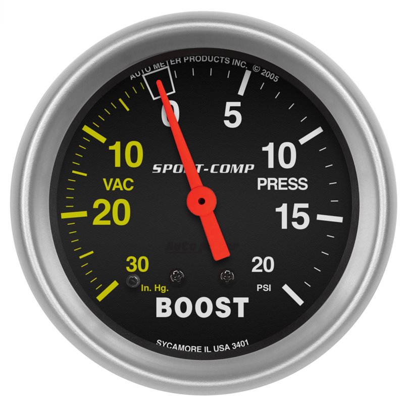 AutoMeter | GAUGE VAC/BOOST 2 5/8in. 30INHG-20PSI MECHANICAL SPORT-COMP AutoMeter Cadrans