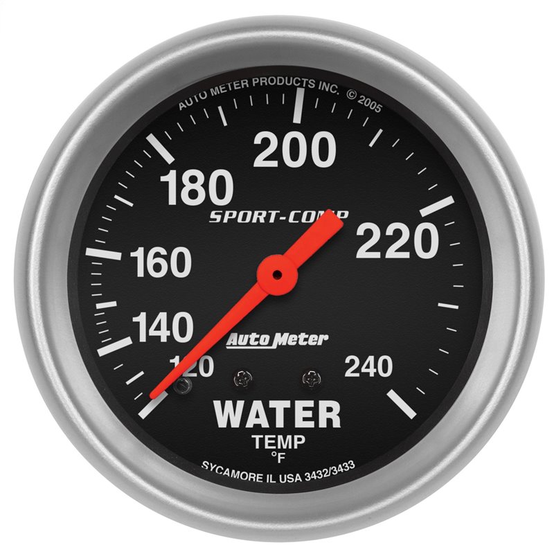 AutoMeter | GAUGE WATER TEMP 2 5/8in. 120-240deg.F MECHANICAL 12FT. SPORT-COMP AutoMeter Cadrans