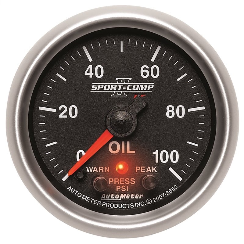 AutoMeter | GAUGE OIL PRESS 2 1/16in. 100PSI DIGITAL STPR MTR W/PK/WRN SPORT-COMP II AutoMeter Gauges